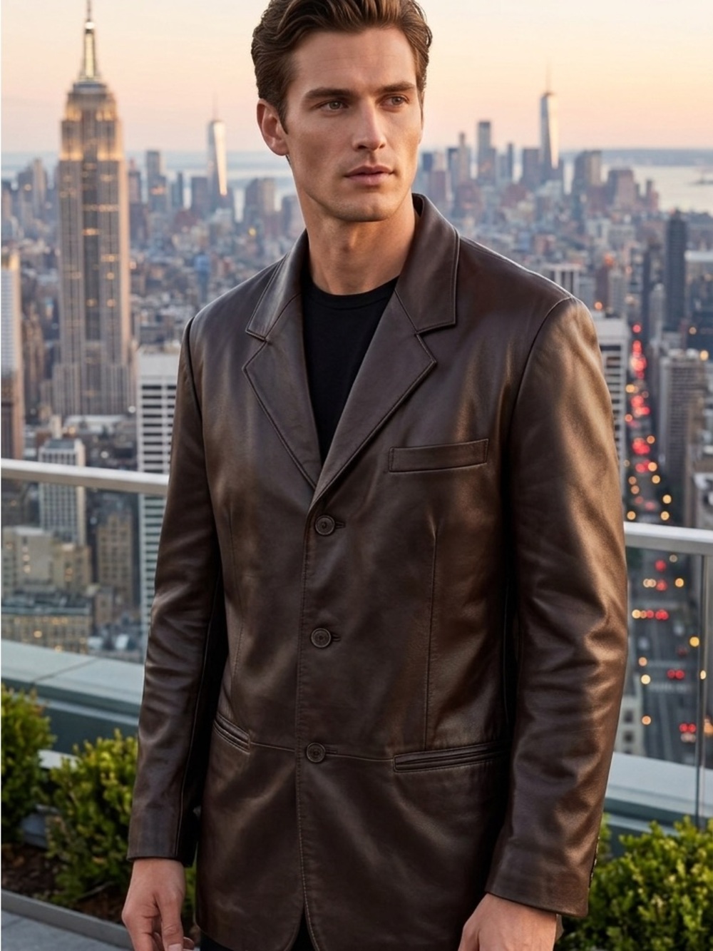 Jones New York Men's Dark Brown Leather Blazer Jacket (Vintage)😃